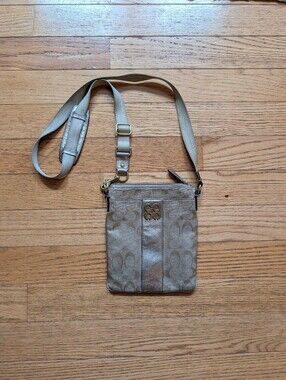 Vintage Y2K 2000s Coach Crossbody Purse Bag Signature Monogram Gold Silver Vtg